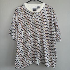 Vintage Boss Men’s Henley Shirt Size L Multicolor Abstract Geometric 90s Retro